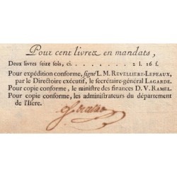 Assignat - Isère - Affichette concernant les mandats territoriaux de 5 francs - 1796