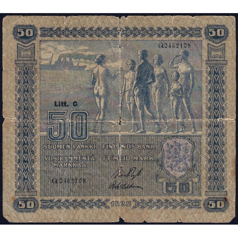 Finlande - Pick 64a_9 - 50 markkaa - Litt. C - Série Q - 1922 (1931) - Etat : AB