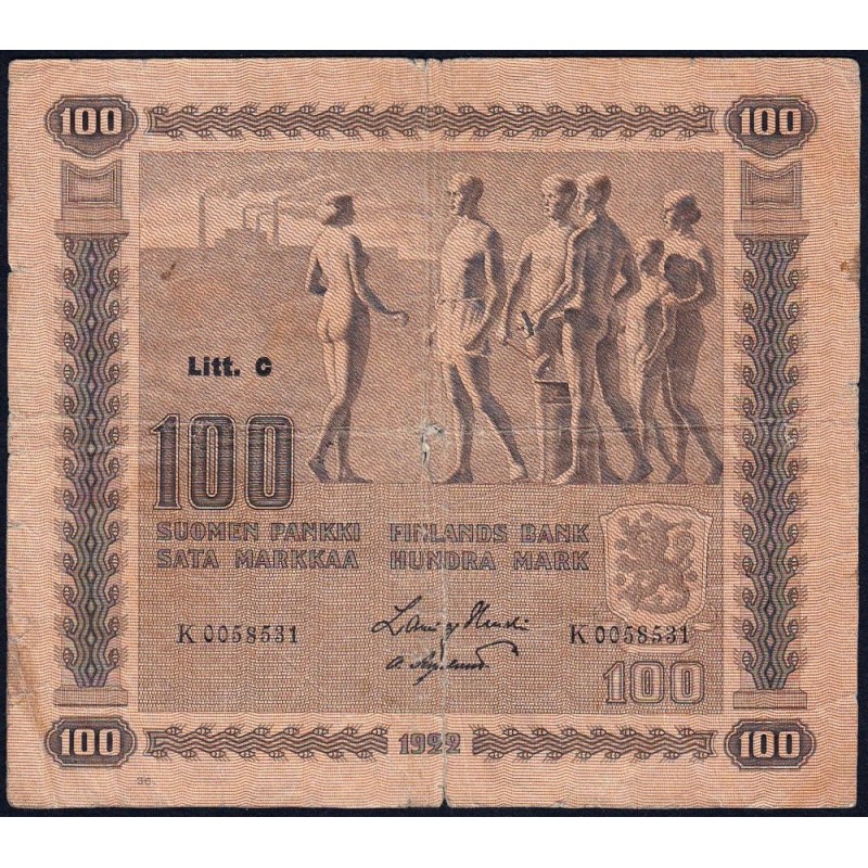Finlande - Pick 65a_1 - 100 markkaa - Litt. C - Série K - 1922 (1931) - Etat : TB-