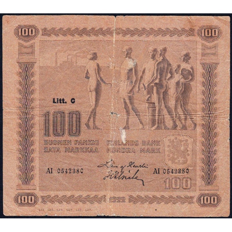 Finlande - Pick 65a_7 - 100 markkaa - Litt. C - Série AI - 1922 (1931) - Etat : TB-