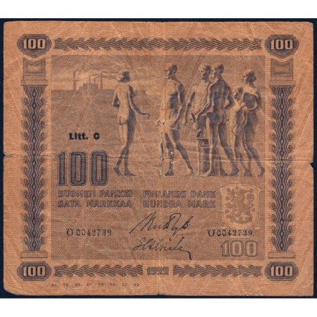 Finlande - Pick 65a_15 - 100 markkaa - Litt. C - Série Ö - 1922 (1931) - Etat : TB-
