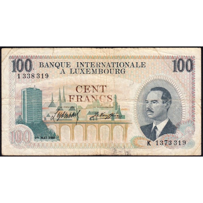 Luxembourg - Pick 14 - 100 francs - Série K 1373 - 01/05/1968 - Etat : B+ à TB-