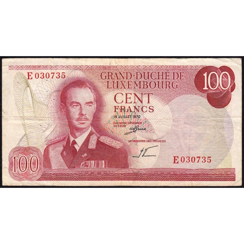 Luxembourg - Pick 56a - 100 francs - Série E - 15/07/1970 - Etat : TB