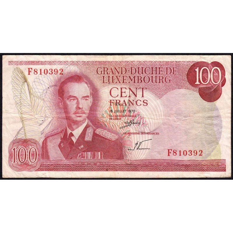 Luxembourg - Pick 56a - 100 francs - Série F - 15/07/1970 - Etat : TB+