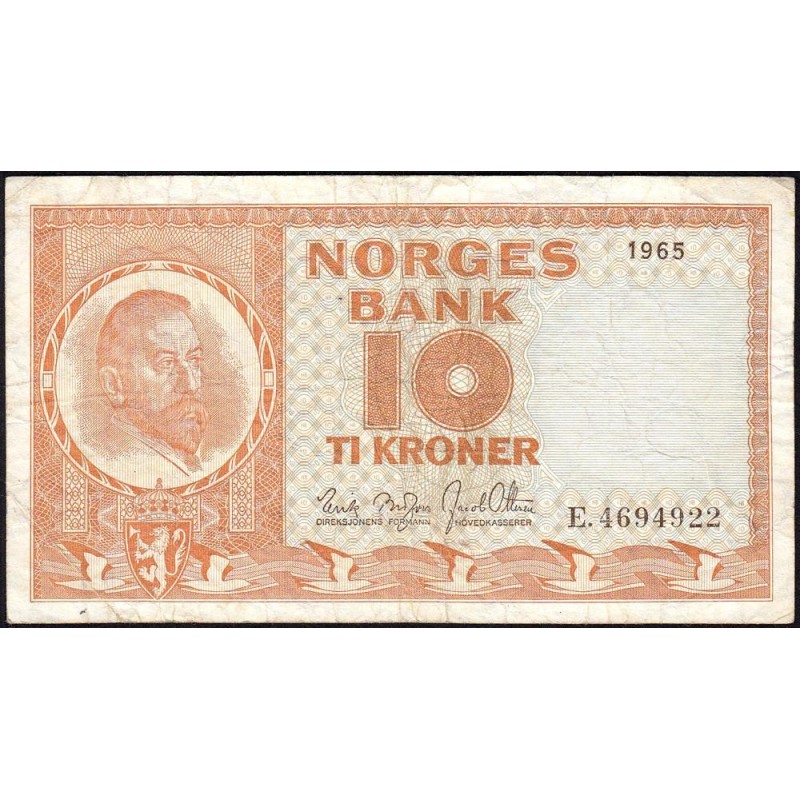 Norvège - Pick 31c - 10 kroner - Série E - 1965 - Etat : TB