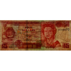 Belize - Pick 58 - 5 dollars - Série BA - 01/03/1996 - Etat : TTB