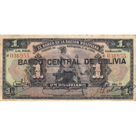 Bolivie - Pick 112_3 - 1 boliviano - 11/05/1911 (1929) - Série O3 - Etat : TB