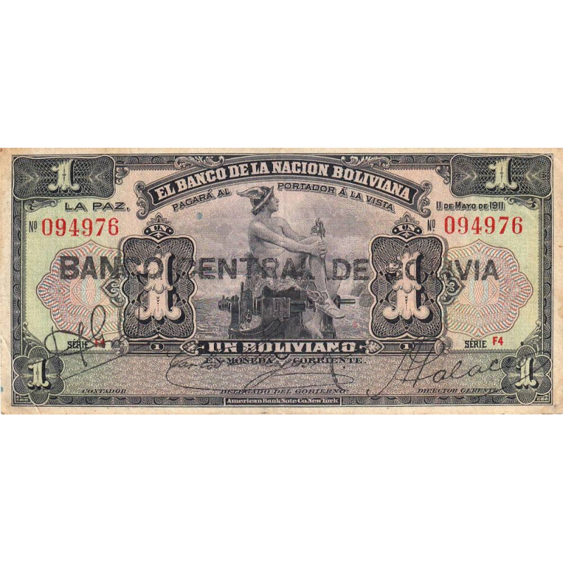 Bolivie - Pick 112_3 - 1 boliviano - 11/05/1911 (1929) - Série F4 - Etat : TB+