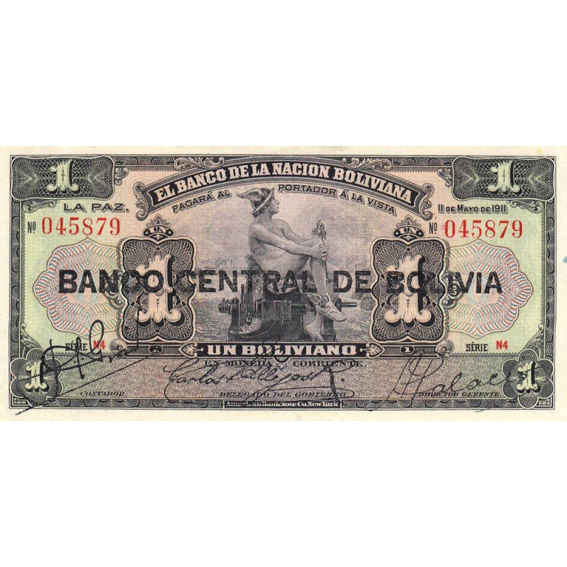 Bolivie - Pick 112_3 - 1 boliviano - 11/05/1911 (1929) - Série N4 - Etat : SUP