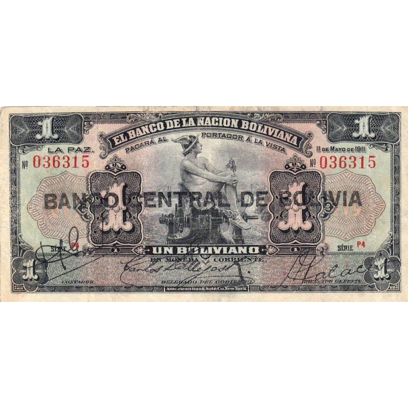 Bolivie - Pick 112_3 - 1 boliviano - 11/05/1911 (1929) - Série P4 - Variété - Etat : TB+