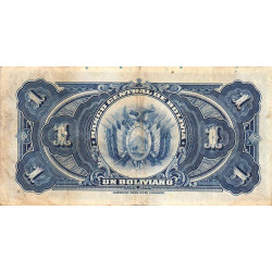 Bolivie - Pick 118_1 - 1 boliviano - Loi 1928 (1934) - Série T1 - Etat : TB+