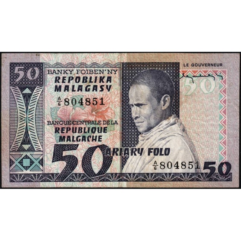 Madagascar - Pick 62 - 50 francs - 10 ariary - Série A/6 - 1974 - Etat : TTB