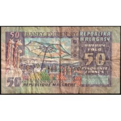 Madagascar - Pick 62 - 50 francs - 10 ariary - Série A/49 - 1974 - Etat : B+