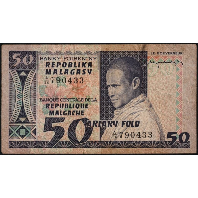 Madagascar - Pick 62 - 50 francs - 10 ariary - Série A/54 - 1974 - Etat : TB