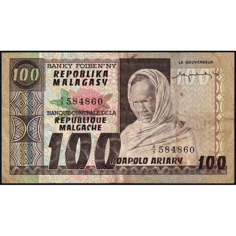 Madagascar - Pick 63 - 100 francs - 20 ariary - Série A/9 - 1974 - Etat : TB