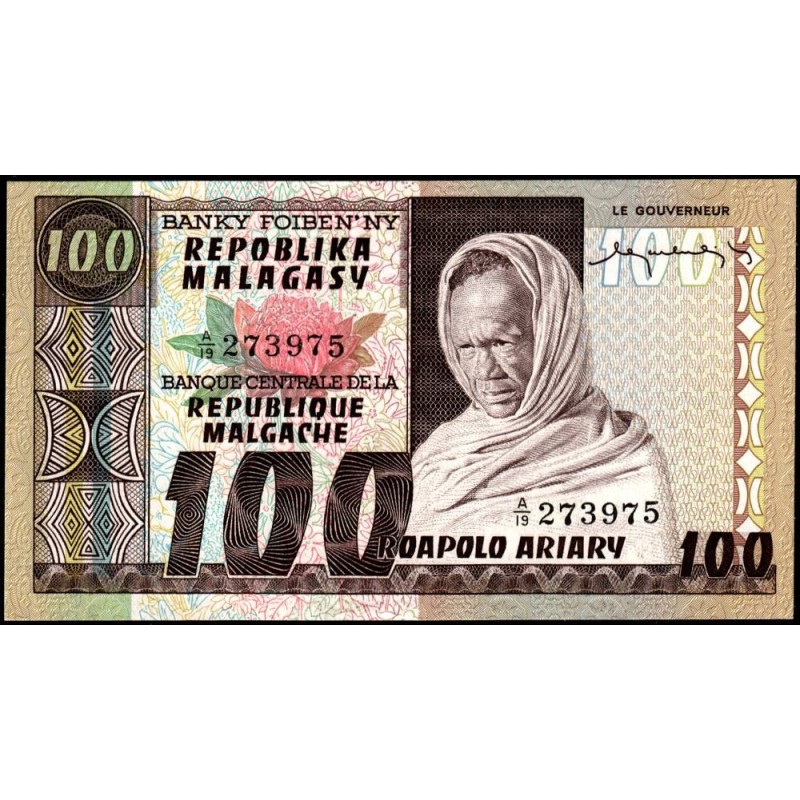 Madagascar - Pick 63 - 100 francs - 20 ariary - Série A/19 - 1974 - Etat : NEUF