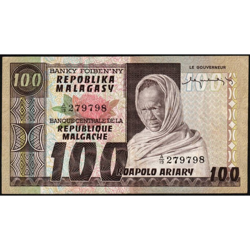 Madagascar - Pick 63 - 100 francs - 20 ariary - Série A/19 - 1974 - Etat : TTB+