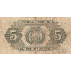 Bolivie - Pick 129_2 - 5 bolivianos - Série S - Loi 1928 (1948) - Etat : TB
