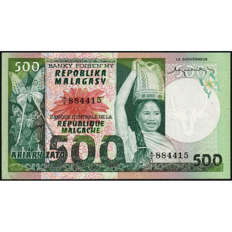 Madagascar - Pick 64 - 500 francs - 100 ariary - Série A/2 - 1974 - Etat : SUP+