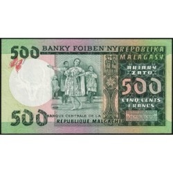 Madagascar - Pick 64 - 500 francs - 100 ariary - Série A/2 - 1974 - Etat : SUP+