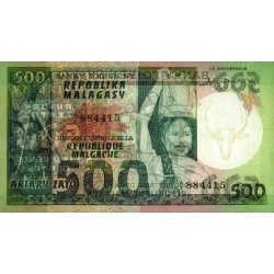 Madagascar - Pick 64 - 500 francs - 100 ariary - Série A/2 - 1974 - Etat : SUP+