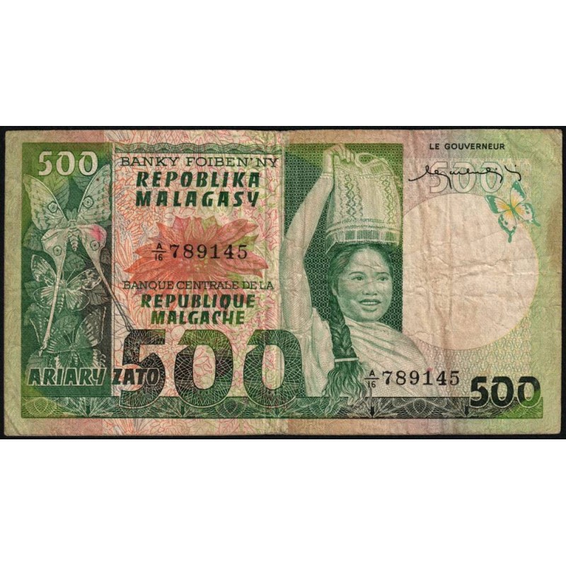 Madagascar - Pick 64 - 500 francs - 100 ariary - Série A/16 - 1974 - Etat : TB-