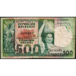 Madagascar - Pick 64 - 500 francs - 100 ariary - Série A/20 - 1974 - Etat : TB-