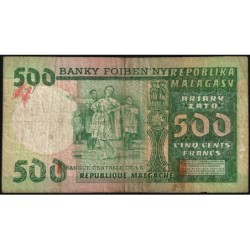 Madagascar - Pick 64 - 500 francs - 100 ariary - Série A/34 - 1974 - Etat : B+