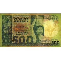 Madagascar - Pick 64 - 500 francs - 100 ariary - Série A/34 - 1974 - Etat : TB