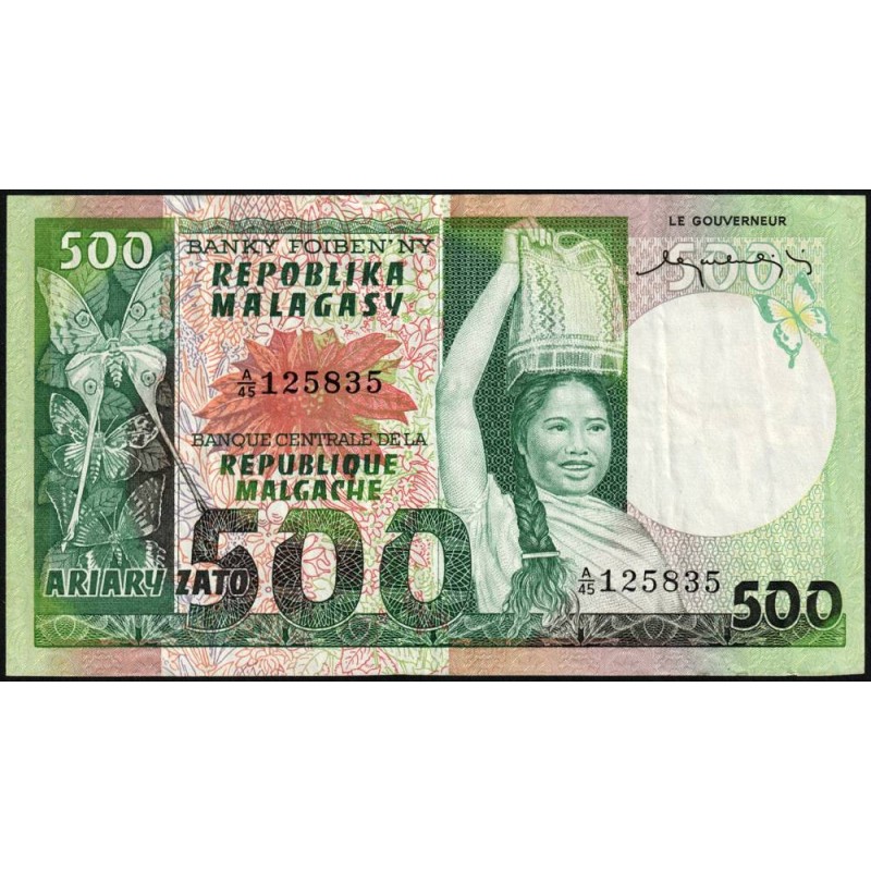Madagascar - Pick 64 - 500 francs - 100 ariary - Série A/45 - 1974 - Etat : TTB