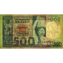 Madagascar - Pick 64 - 500 francs - 100 ariary - Série A/47 - 1974 - Etat : TB