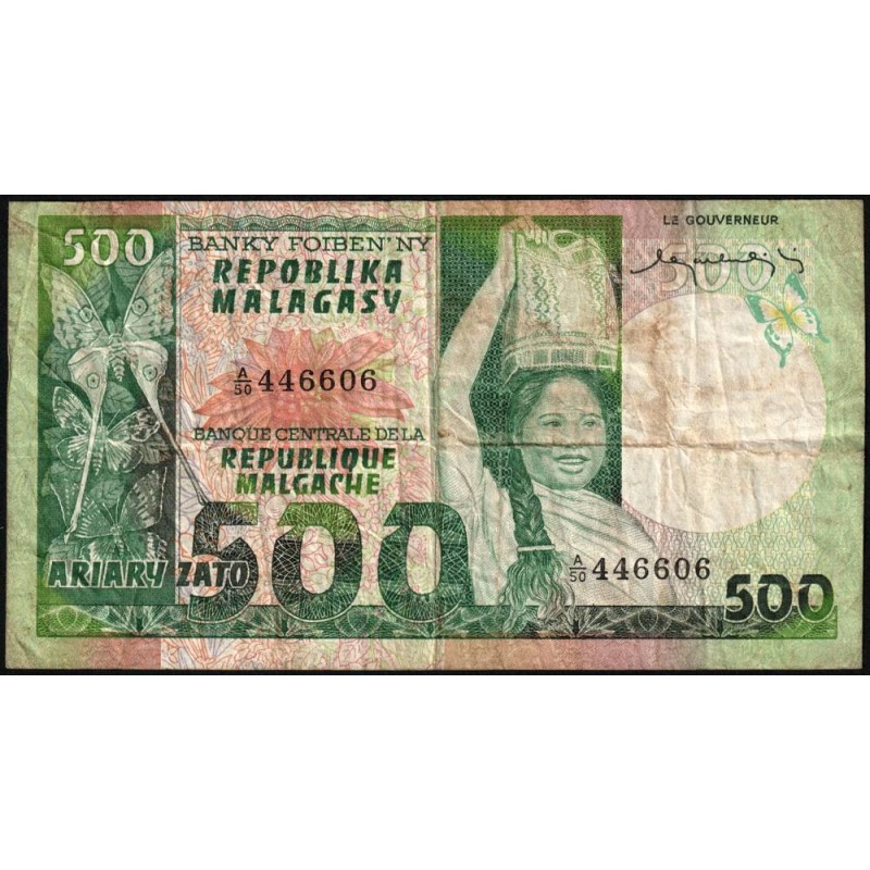 Madagascar - Pick 64 - 500 francs - 100 ariary - Série A/50 - 1974 - Etat : B+