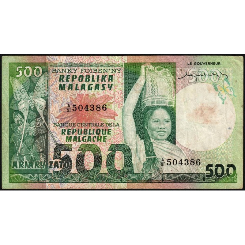 Madagascar - Pick 64 - 500 francs - 100 ariary - Série A/51 - 1974 - Etat : TB+