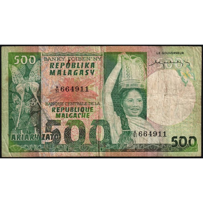 Madagascar - Pick 64 - 500 francs - 100 ariary - Série A/51 - 1974 - Etat : TB-