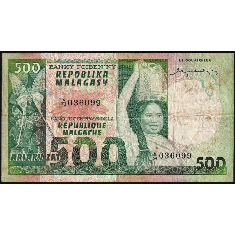 Madagascar - Pick 64 - 500 francs - 100 ariary - Série A/54 - 1974 - Etat : TB-