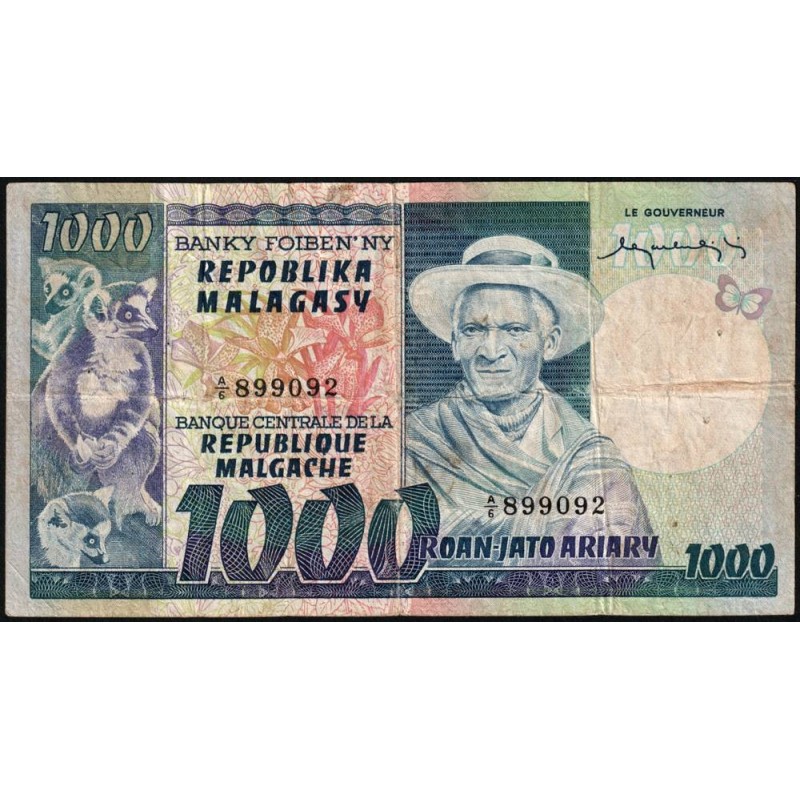 Madagascar - Pick 65 - 1'000 francs - 200 ariary - Série A/6 - 1974 - Etat : TB+
