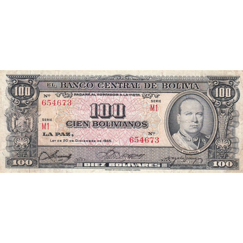 Bolivie - Pick 147_3 - 100 bolivianos - Série M1 - Loi 1945 (1961)1 - Etat : B+