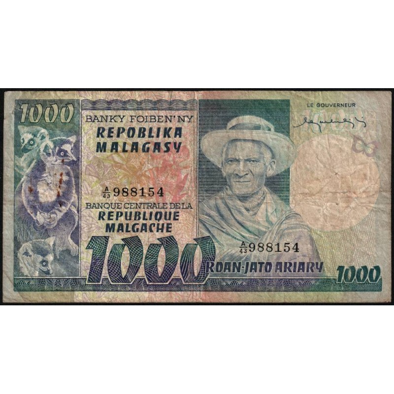 Madagascar - Pick 65 - 1'000 francs - 200 ariary - Série A/43 - 1974 - Etat : TB-