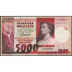 Madagascar - Pick 66 - 5'000 francs - 1'000 ariary - Série A/2 - 1974 - Etat : TTB+