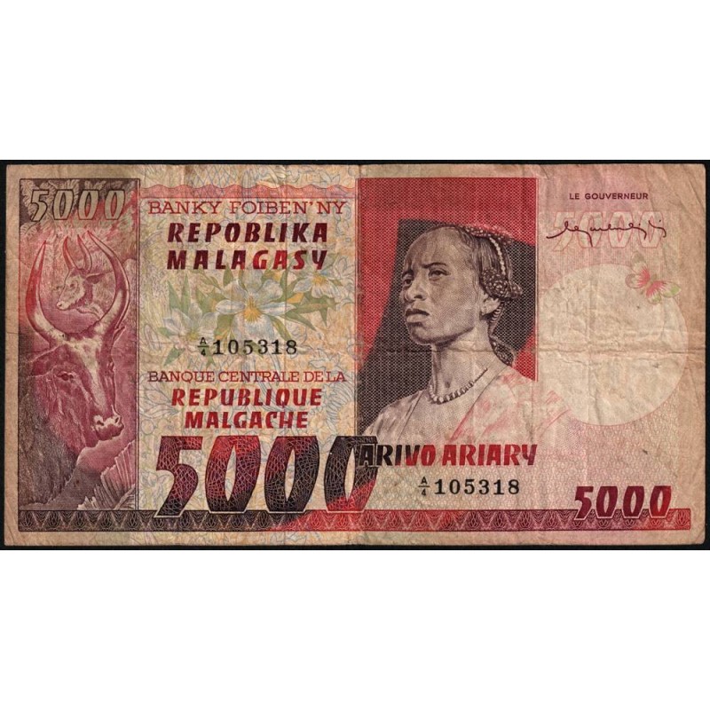 Madagascar - Pick 66 - 5'000 francs - 1'000 ariary - Série A/4 - 1974 - Etat : TB-