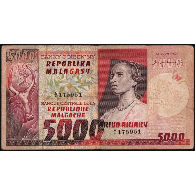 Madagascar - Pick 66 - 5'000 francs - 1'000 ariary - Série A/4 - 1974 - Etat : TB-