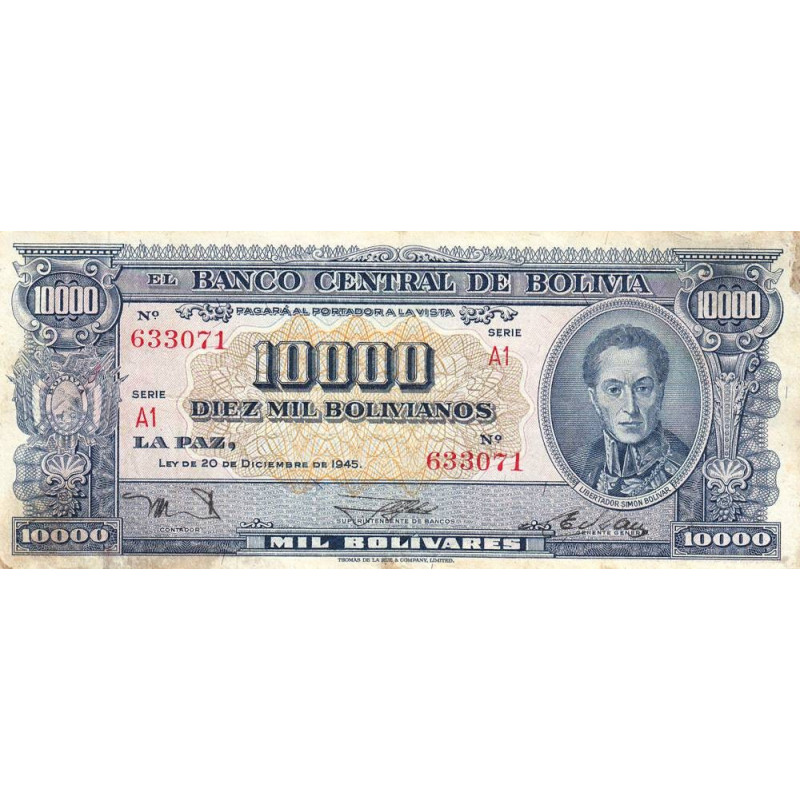 Bolivie - Pick 151_5 - 10'000 bolivianos - Série A1 - Loi 1945 (1957) - Etat : B+