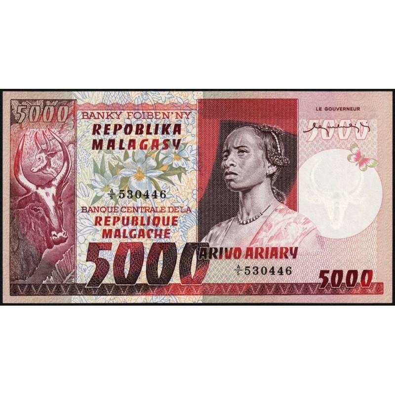 Madagascar - Pick 66 - 5'000 francs - 1'000 ariary - Série A/5 - 1974 - Etat : NEUF
