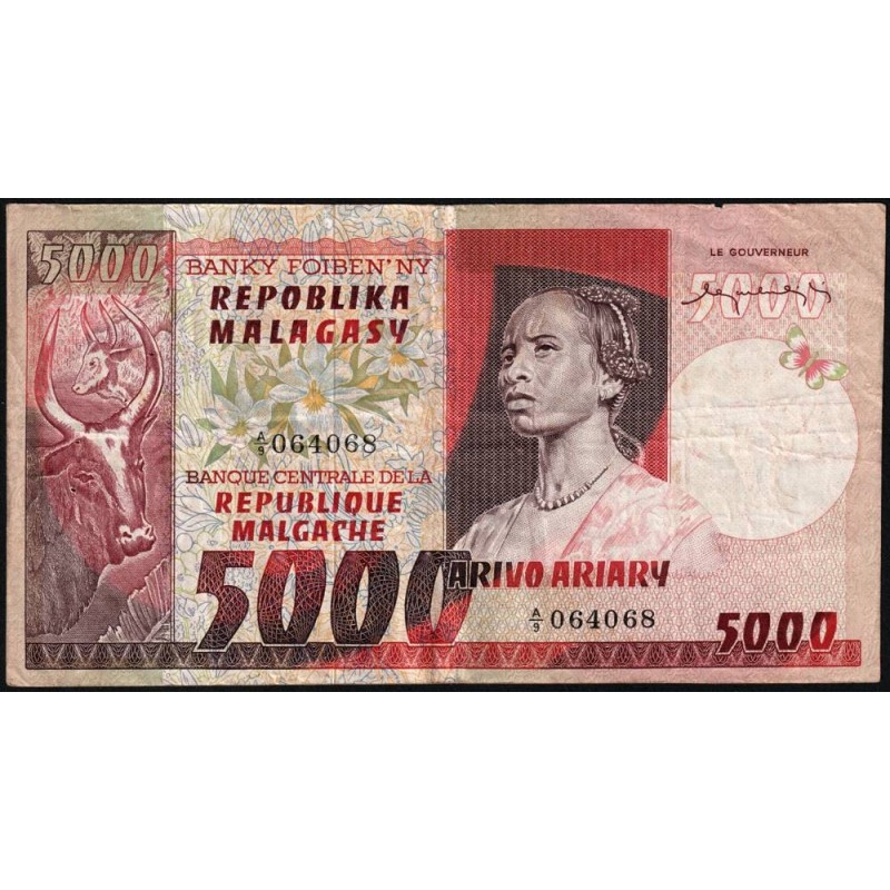 Madagascar - Pick 66 - 5'000 francs - 1'000 ariary - Série A/9 - 1974 - Etat : TB+