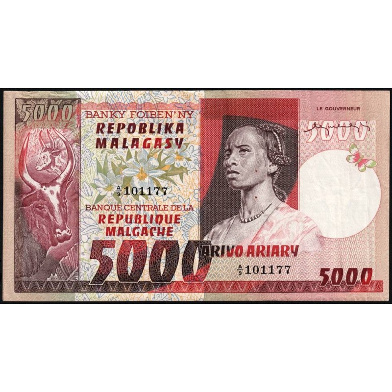 Madagascar - Pick 66 - 5'000 francs - 1'000 ariary - Série A/9 - 1974 - Etat : TTB