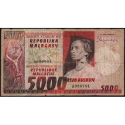 Madagascar - Pick 66 - 5'000 francs - 1'000 ariary - Série A/26 - 1974 - Etat : B