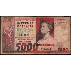 Madagascar - Pick 66 - 5'000 francs - 1'000 ariary - Série A/26 - 1974 - Etat : B-