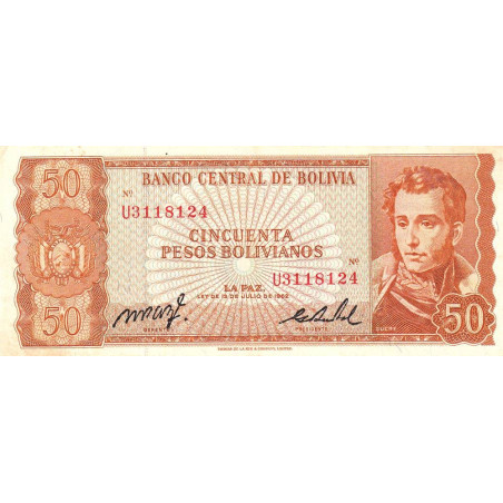 Bolivie - Pick 162a20 - 50 pesos bolivianos - Loi 1962 (1982) - Etat : TTB