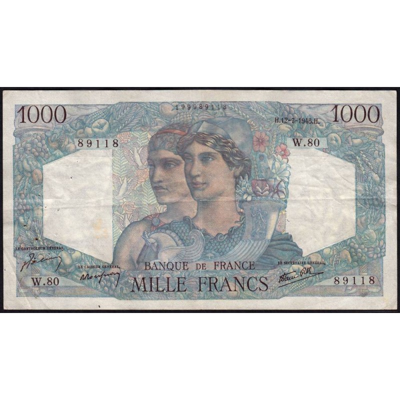 F 41-06 - 12/07/1945 - 1000 francs - Minerve et Hercule - Série W.80 (remplacement) - Etat : TTB