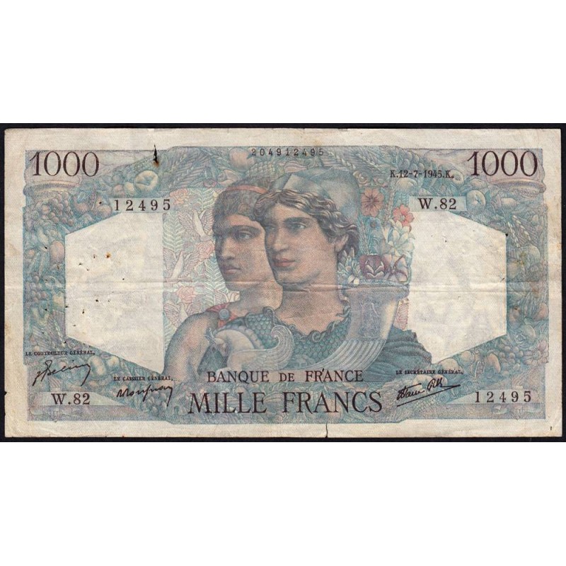 F 41-06 - 12/07/1945 - 1000 francs - Minerve et Hercule - Série W.82 (remplacement) - Etat : B+